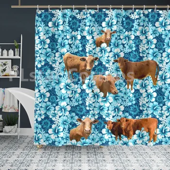 Занавеска для душа Beefmaster Blue Hibiscus с 3D принтом, занавески для ванной комнаты с крючками, занавеска для душа с забавными животными