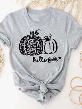 Милая футболка с леопардовой тыквой, женская осенняя футболка с графическим рисунком, одежда на День Благодарения, футболка с принтом на Хэллоуин, одежда
