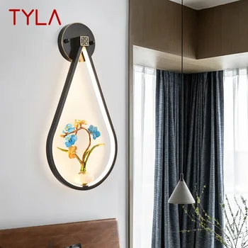 Латунный настенный светильник в китайском стиле TYLA, светодиодный винтажный креативный светильник-бра с Орхидеей, Декор для дома, Гостиной, Спальни