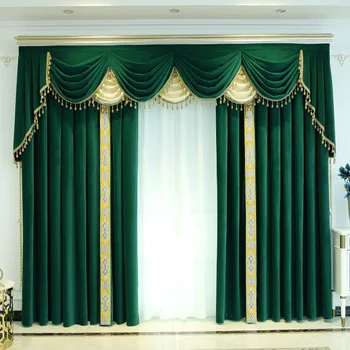 Изготовленный на заказ занавес Европейская байковая гостиная роскошная ретро зеленая бархатная ткань плотный занавес тюлевый балдахин драпировка C1444