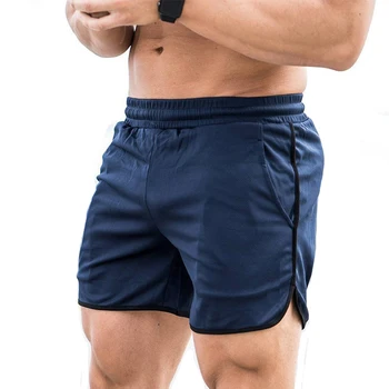 Мужские тренировочные шорты для фитнеса, летние шорты для спортзала, быстросохнущие сетчатые шорты для бодибилдинга, шорты для бега, мужские тренировочные короткие брюки, темно-синие
