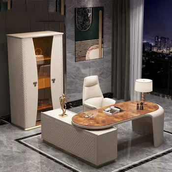 Дизайнерская мебель по индивидуальному заказу, итальянский легкий роскошный стол для владельца высокого класса, домашний кабинет, сочетание стола и стула из массива дерева