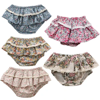 Кружевная юбка-шорты с цветочными оборками для маленьких девочек, летняя Нижняя юбка для танцев, Свадебная одежда для малышей, юбка-пачка для младенцев, Шаровары