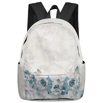 Рюкзак с бабочкой и голубой розой для подростков, школьные сумки для студентов, Ноутбук, Рюкзак на заказ для мужчин, Женская дорожная сумка