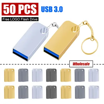 50ШТ Флэш-накопитель USB 3.0 64/128 ГБ Высокоскоростная карта памяти, брелок для ключей, флешки, металлические флешки, креативные бизнес-подарки