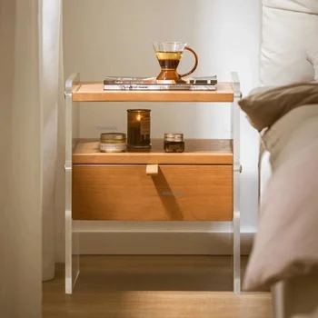 Прикроватный столик из массива дерева в японском стиле, Современный Простой Акриловый шкаф для хранения в спальне, Тумбочки в маленькой квартире, спальня