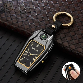 Новый многофункциональный Компас Брелок Часы Дуговая Зажигалка Персонализированный USB Аккумуляторный прикуриватель Мужской подарок на день рождения