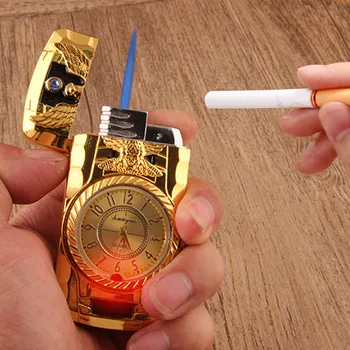 Креативный Ветрозащитный металлический пресс-розжиг Семь цветных огней Jet Turbo torch Голубое пламя газовые часы Зажигалка для сигар мужской модный подарок