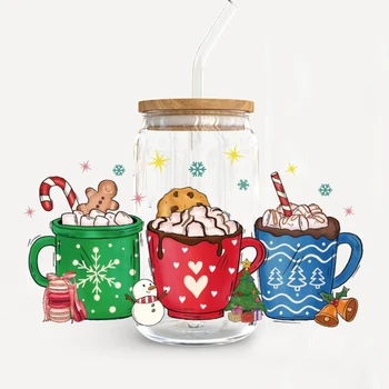 Рождественский кофе, 16 унций, УФ-пленка для обертывания чашек, переносная наклейка для стеклянной банки Libbey, самоклеящаяся, моющаяся, сделанная своими руками на заказ