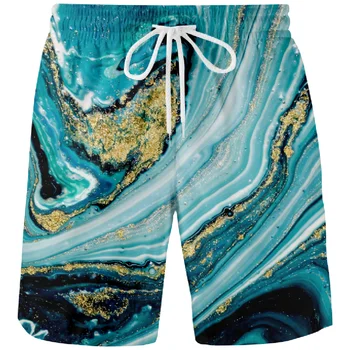 Мужские летние шорты, купальники, мраморные Гавайские пляжные спортивные штаны для плавания, сетчатая мужская одежда