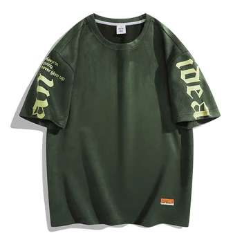 Летняя Корейская модная зеленая футболка в стиле Харадзюку с короткими рукавами, уличная одежда в стиле хип-хоп, футболки оверсайз, Мужские топы, футболки, одежда-футболка