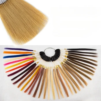Кольца для волос с образцами человеческих волос 30шт цветных прядей для волос Тестовая прядь Парикмахерские принадлежности для наращивания колец для окрашивания волос