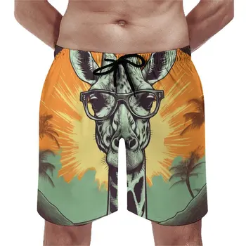 Спортивные шорты с жирафом, Летние Животные С солнцезащитными очками, ретро Гавайские пляжные шорты, Мужские спортивные Быстросохнущие Графические плавки