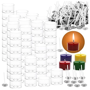 100 шт чайных чашек для свечей-Пластиковый прозрачный набор для изготовления свечей - 100 шт фитилей для свечей - Формы для восковых банок для свечей