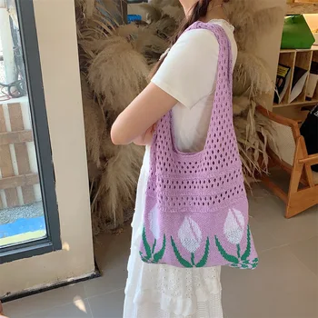 Youda, Новый стиль, модная сумка через плечо из трикотажной ткани для женщин, сумка с цветочным рисунком, большие повседневные сумки-тоут для покупателей