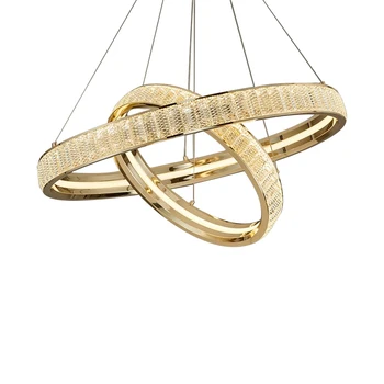 Современный роскошный кольцевой хрустальный подвесной светильник Золотая светодиодная потолочная люстра с интеллектуальным управлением, подвесные лампы для украшения комнаты