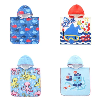 Детское банное полотенце с рисунком из микрофибры, хлопковое пляжное полотенце с капюшоном, Мягкое пончо для мальчиков и девочек, накидка для плавания