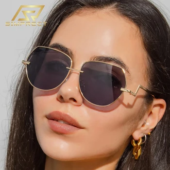 SIMPRECT Винтажные Солнцезащитные очки Pilot Для женщин 2023 года, Роскошный бренд, Дизайнерские Солнцезащитные очки с защитой от ультрафиолета, Модные ретро-оттенки