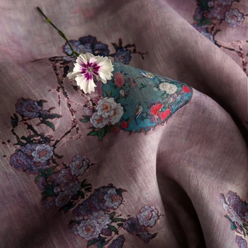 Высококачественная ткань из чистого рами с принтом пиона, дизайнерское платье из ткани чонсам
