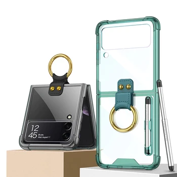 Для Samsung Galaxy Z Flip 4 Flip 3 5G Прозрачный Чехол Для Телефона с Емкостной Ручкой Galaxy Z Flip3 Flip4 Противоударное Кольцо-Держатель Чехол