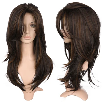 WIGNEE, многослойные синтетические парики средней длины для женщин, мелированные парики с челкой, термостойкие волосы Balayage Для ежедневного использования
