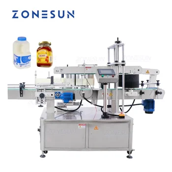 ZONESUN Трехсторонняя машина для прикрепления этикеток к квадратным бутылкам ZS-TB600T, Автоматическая Упаковка бутылок для напитков с молоком, медом, маслом